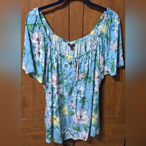 Torrid Floral Blouse in Blue with Green and Pink